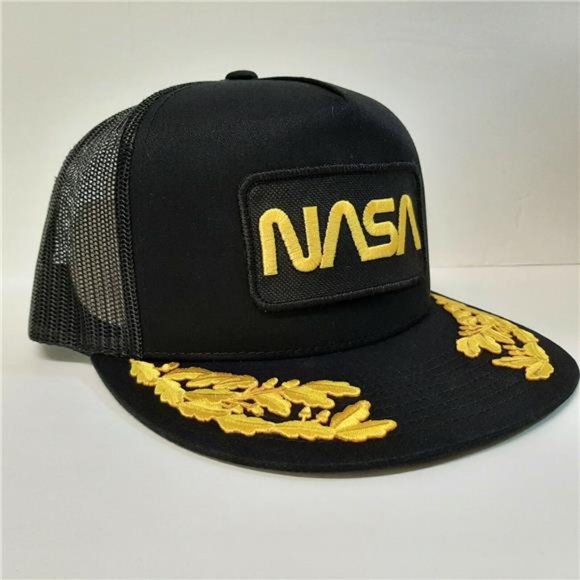 AWESOME NASA Vintage Style Embroidered Patch Flat Bill Mesh Snapback Hat Black - Picture 6 of 6